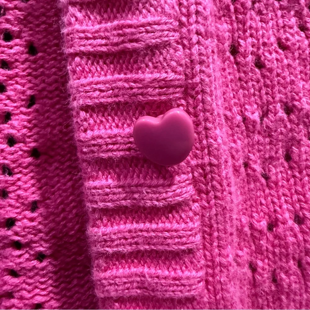 Gymboree Vibrant Pink Cotton Knit Button Up Sweater Size M Y2K